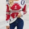 Women's Pullover Sweater Jumper Crew Neck Ribbed Knit Polyester Oversized Fall Winter Short Christmas Daily Going Out Xmas Stylish Casual Soft Long Sleeve Geometric Pink Apricot Grey S M L -Xmas Cothing Store tzryit1695175914271