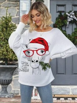 Women's Ugly Christmas Sweater Pullover Sweater Jumper Crew Neck Ribbed Knit Polyester Knitted Print Fall Winter Regular Outdoor Christmas Holiday Daily Stylish Casual Long Sleeve Animal Letter Santa -Xmas Cothing Store uarsgf1697771271276