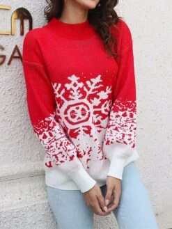 Women's Ugly Christmas Sweater Pullover Sweater Jumper Crew Neck Ribbed Knit Acrylic Oversized Fall Winter Short Xmas Daily Going Out Stylish Casual Soft Long Sleeve Snowflake Black Red S M L -Xmas Cothing Store ubfgsz1695209506590