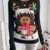 Women's Ugly Christmas Sweater Pullover Sweater Jumper Crew Neck Ribbed Knit Acrylic Patchwork Fall Winter Regular Outdoor Xmas Daily Stylish Casual Soft Long Sleeve Animal Elk Black S M L -Xmas Cothing Store ubjojb1695111132298