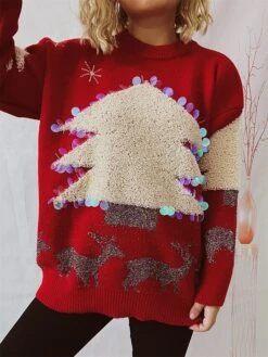 Women's Christmas Sweaters Pullover Sweater Jumper Crew Neck Chunky Knit Polyester Embroidery Spring Fall Winter Regular Christmas Daily New Year Fashion Daily Long Sleeve Elk Christmas Tree Snowflake -Xmas Cothing Store ubqdlh1697539824786