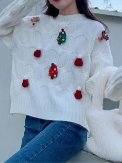 Women's Ugly Christmas Sweater Pullover Sweater Jumper Crew Neck Ribbed Knit Polyester Patchwork Fall Winter Regular Outdoor Christmas Daily Stylish Casual Soft Long Sleeve Elk Christmas Tree White 38 Women's Ugly Christmas Sweater Pullover Sweater Jumper Crew Neck Ribbed Knit Polyester Patchwork Fall Winter Regular Outdoor Christmas Daily Stylish Casual Soft Long Sleeve Elk Christmas Tree White -Xmas Cothing Store ucdptk1697103899175