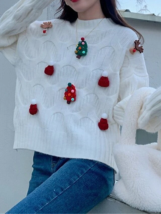 Women's Ugly Christmas Sweater Pullover Sweater Jumper Crew Neck Ribbed Knit Polyester Patchwork Fall Winter Regular Outdoor Christmas Daily Stylish Casual Soft Long Sleeve Elk Christmas Tree White 19 Women's Ugly Christmas Sweater Pullover Sweater Jumper Crew Neck Ribbed Knit Polyester Patchwork Fall Winter Regular Outdoor Christmas Daily Stylish Casual Soft Long Sleeve Elk Christmas Tree White - Image 17