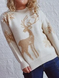 Women's Ugly Christmas Xmas Sweater Pullover Sweater Jumper Crew Neck Crochet Knit Polyester Knitted Fall Winter Christmas Holiday Stylish Casual Soft Long Sleeve Animal Pink Red Green S M L -Xmas Cothing Store uciclp1659955131762