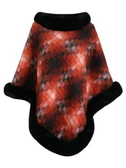 Women's Cloak / Capes Faux Fur Trim Christmas Party Pullover Hoodie Warm Street Daily Wear Vacation Fashion Street Xmas Style Plaid Regular Fit Outerwear Long Sleeve Fall Winter Blue Fuchsia Orange -Xmas Cothing Store ufrcwo1692950029068