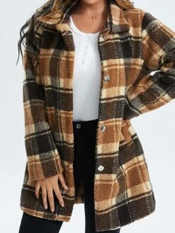 Women's Fleece Jacket Sherpa Jacket Coat Warm Breathable Outdoor Christmas Daily Vacation Xmas Pocket Single Breasted Turndown Plush Comfortable Street Style Shacket Plaid Regular Fit Outerwear Long -Xmas Cothing Store ugcpwn1665214322549