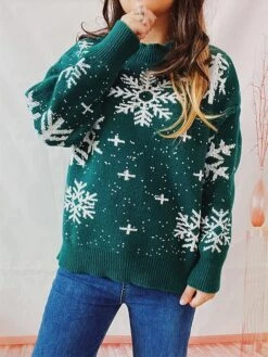 Women's Christmas Sweaters Pullover Sweater Jumper Crew Neck Chunky Knit Polyester Embroidery Spring Fall Winter Regular Christmas Daily New Year Fashion Daily Vintage Style Long Sleeve Snowflake -Xmas Cothing Store uglbzs1697539831602
