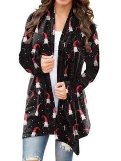 Women's Casual Jacket Warm Breathable Outdoor Christmas Daily Wear Going Out Print Cardigan V Neck Basic Simple Casual Christmas Letter Regular Fit Outerwear Long Sleeve Winter Fall Green Black Blue