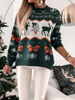 Women's Ugly Christmas Sweater Pullover Sweater Jumper Crew Neck Ribbed Knit Polyester Patchwork Fall Winter Regular Outdoor Christmas Daily Stylish Casual Soft Long Sleeve Elk Snowflake Red Green S -Xmas Cothing Store uhifhk1697103879928