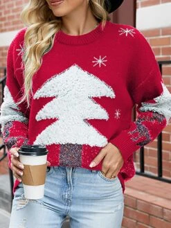 Women's Ugly Christmas Sweater Pullover Sweater Jumper Christmas Sweaters Crew Neck Ribbed Knit Polyester Knitted Print Fall Winter Regular Outdoor Christmas Daily Stylish Casual Soft Long Sleeve Elk