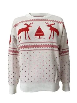 Women's Ugly Christmas Sweater Pullover Sweater Jumper Crew Neck Crochet Knit Polyester Knitted Fall Winter Outdoor Christmas Holiday Stylish Casual Soft Long Sleeve Elk Xmas Tree White Red Green -Xmas Cothing Store uiidsf1667528985195