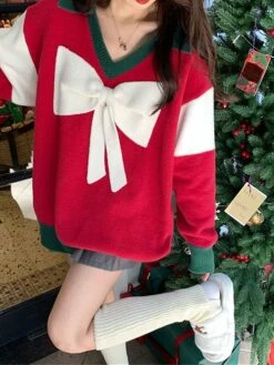 Women's Ugly Christmas Sweater Pullover Sweater Jumper Christmas Sweaters V Neck Ribbed Knit Polyester Knitted Print Fall Winter Regular Outdoor Christmas Daily Stylish Casual Soft Long Sleeve Color -Xmas Cothing Store uikjeu1697290848158