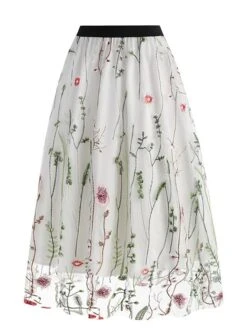 Women's Skirt Swing Midi Tulle Apricot Black White Red Skirts Fall & Winter Floral Embroidered High Waist Vintage Elegant Christmas Xmas Street M L XL -Xmas Cothing Store uikxks1694271028081