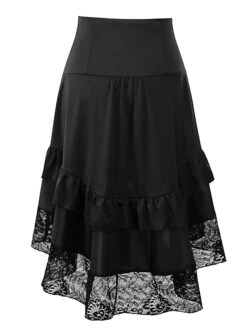 Women's Skirt Asymmetrical Polyester Lace Over Charmeuse Black Red Navy Blue Skirts Winter Ruffle Drawstring Side Button High Waist Steampunk® Retro Gothic Carnival Costumes Ladies Christmas -Xmas Cothing Store ujbekw1635224759081