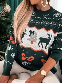 Women's Ugly Christmas Sweater Pullover Sweater Jumper Crew Neck Crochet Knit Polyester Knitted Fall Winter Xmas Holiday Stylish Casual Soft Long Sleeve Christmas Tree Snowflake Red Green S M L -Xmas Cothing Store ujkigq1662099951609