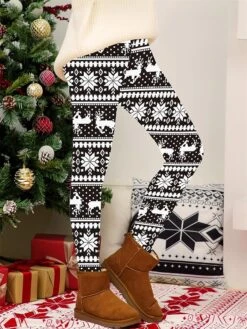 Women's Christmas Leggings High Waist Full Length High Cut Print Micro-elastic Active Fashion Daily Black White S M Fall Winter -Xmas Cothing Store ujuyzi1697527465475