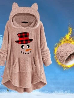 Women's Fleece Jacket Sherpa Jacket Teddy Coat Windproof Warm Outdoor Christmas Daily Wear Going Out Pocket Print Pullover Hoodie Plush Casual Daily Comfortable Xmas Plaid Regular Fit Outerwear -Xmas Cothing Store ukcnre1666943506600