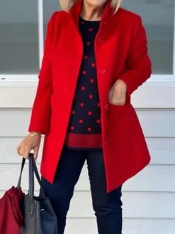 Women's Winter Coat Christmas Overcoat Single Breasted Stand Collar Pea Coat Xmas Red Warm Windproof Trench Coat Fall Long Sleeve