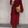 Women's Winter Coat Long Overcoat Christmas Red Double Breasted Pea Coat Notched Lapel Belted Thermal Warm Windproof Trench Coat Party Xmas Elegant Outerwear Fall Outerwear Long Sleeve Army Green Blue -Xmas Cothing Store uknpzj1669618053615