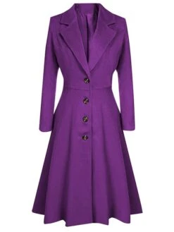 Women's Wool Blend Coat Winter Long Pea Coat Christmas Party Fall Lapel Overcoat Slim Fit Elegant & Luxurious Dress Jacket Long Sleeve Vintage Style White Black Purple Red -Xmas Cothing Store ukuifd1636968338167