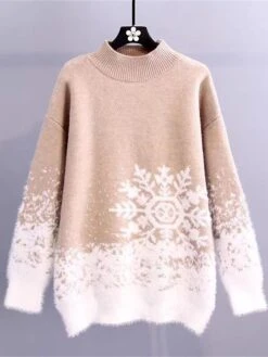 Women's Pullover Sweater Jumper Crew Neck Ribbed Knit Acrylic Oversized Fall Winter Short Christmas Daily Going Out Xmas Stylish Casual Soft Long Sleeve Snowflake Pink Red Blue S M L -Xmas Cothing Store umqyrp1695175910543