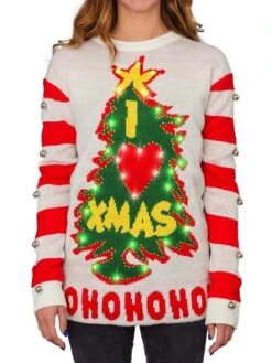 Women's Ugly Christmas Sweater Pullover Sweater Jumper Crew Neck Ribbed Knit Acrylic Patchwork Fall Winter Regular Outdoor Xmas Daily Stylish Casual Soft Long Sleeve Letter Christmas Tree Striped