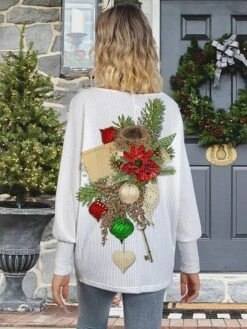 Women's Ugly Christmas Sweater Pullover Sweater Jumper Crew Neck Ribbed Knit Polyester Knitted Print Fall Winter Regular Outdoor Christmas Holiday Daily Stylish Casual Long Sleeve Animal Letter Santa -Xmas Cothing Store unssxb1697771272045