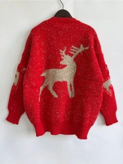 Women's Ugly Christmas Sweater Pullover Sweater Jumper Crew Neck Ribbed Knit Polyester Patchwork Fall Winter Regular Outdoor Christmas Daily Stylish Casual Soft Long Sleeve Elk Red Beige S M L -Xmas Cothing Store uodvja1696918524714