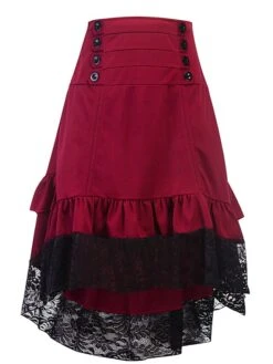 Women's Skirt Asymmetrical Polyester Lace Over Charmeuse Black Red Navy Blue Skirts Winter Ruffle Drawstring Side Button High Waist Steampunk® Retro Gothic Carnival Costumes Ladies Christmas