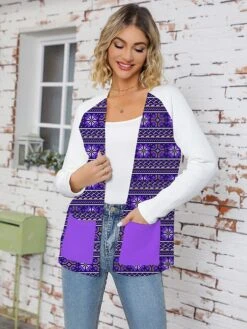 Women's Ugly Christmas Sweater Cardigan Sweater Jacket Open Front Ribbed Knit Polyester Patchwork Knitted Front Pocket Fall Winter Regular Outdoor Christmas Holiday Daily Stylish Casual Long Sleeve -Xmas Cothing Store uqeldy1697290703496