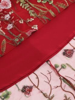 Women's Skirt Swing Midi Tulle Apricot Black White Red Skirts Fall & Winter Floral Embroidered High Waist Vintage Elegant Christmas Xmas Street M L XL -Xmas Cothing Store urgala1694271026814