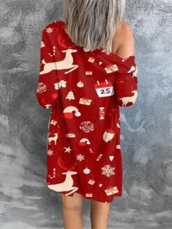 Women's Cardigan Sweater Open Front Ribbed Knit Polyester Button Fall Winter Short Christmas Daily Going Out Stylish Casual Soft Long Sleeve Elk Snowman Xmas Tree Blue Snowman Red Cat Black -Xmas Cothing Store uscpdg1695262433911