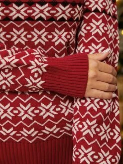 Women's Pullover Sweater Jumper Crew Neck Ribbed Knit Polyester Oversized Fall Winter Short Christmas Daily Going Out Xmas Stylish Casual Soft Long Sleeve Elk Snowflake Red S M L -Xmas Cothing Store usdcmb1695175912602
