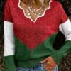 Women's Pullover Sweater Jumper V Neck Crochet Knit Cotton Blend Oversized Fall Winter Regular Christmas Daily Vintage Style Long Sleeve Color Block Red Green S M L