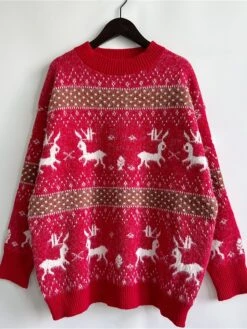 Women's Ugly Christmas Sweater Sweater Set Pullover Sweater Jumper Crew Neck Ribbed Knit Polyester Oversized Fall Winter Regular Outdoor Christmas Daily Stylish Casual Soft Long Sleeve Elk Snowflake -Xmas Cothing Store usvzxz1696823478720