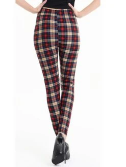 Women's Tartan Print Leggings Full Length Vacation Fashion Christmas Rhombus Pink And Black Navy Blue Stripes One-Size Fall Winter -Xmas Cothing Store uticab1696232166673