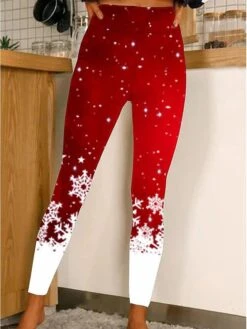Women's Leggings Green Light Red Dark Green Sparkle Sparkle & Shine Christmas Casual Xmas Leisure Sports Print Stretchy Ankle-Length Tummy Control Leaf S M L XL 2XL
