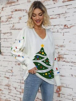 Women's Ugly Christmas Sweater Pullover Sweater Jumper V Neck Ribbed Knit Polyester Knitted Print Fall Winter Regular Outdoor Christmas Holiday Daily Stylish Casual Long Sleeve Christmas Tree Blue 8 Women's Ugly Christmas Sweater Pullover Sweater Jumper V Neck Ribbed Knit Polyester Knitted Print Fall Winter Regular Outdoor Christmas Holiday Daily Stylish Casual Long Sleeve Christmas Tree Blue -Xmas Cothing Store uuehhq1697697969071