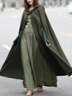 Women's Coat Cloak / Capes Christmas Long Coat Winter Coat Single Breasted One-Button Overcoat Hooded Coat Sleeveless Black Blue Gray Army Green Red Halloween Basic Essential Causal Fall Loose