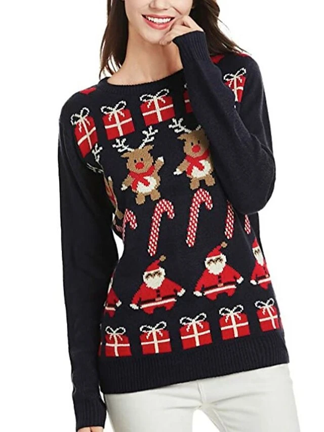 Women's Ugly Christmas Sweater Pullover Sweater Jumper Crew Neck Ribbed Knit Acrylic Knitted Fall Winter Outdoor Xmas Daily Stylish Casual Soft Long Sleeve Santa Claus Elk Black S M L 7 Women's Ugly Christmas Sweater Pullover Sweater Jumper Crew Neck Ribbed Knit Acrylic Knitted Fall Winter Outdoor Xmas Daily Stylish Casual Soft Long Sleeve Santa Claus Elk Black S M L - Image 5