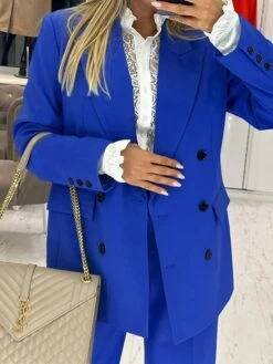 Women's Blazer Suits Fall 2 Pcs Blazer & Pants Double Breasted Lapel Blazer Party Christmas Outfit Office Xmas Casual Stylish Jacket Long Sleeve Fall Black Red Outerwear -Xmas Cothing Store uviitr1694773111486