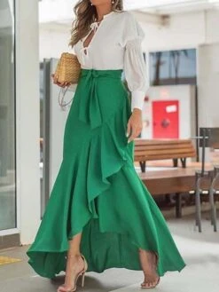 Women's Trumpet / Mermaid Wrap Christmas Skirts Wine Black Green Skirts Ruffle Asymmetric Hem Vintage Elegant Office Party Street S M L -Xmas Cothing Store uvnoyx1644474608763