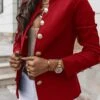 Women's Blazer Xmas Office Christmas Work Spring Fall Regular Coat Stand Collar Regular Fit Windproof Breathable Stylish Contemporary Modern Style Jacket Long Sleeve Plain Slim Fit Black Red Dark Navy -Xmas Cothing Store uwfqqy1685344071778