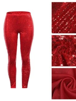 Women's Tights Leggings Red & White Green Apricot Fashion Sparkle Sparkle & Shine Xmas Party Christmas Street Sequins Stretchy Full Length Comfort Plain S M L XL XXL -Xmas Cothing Store uwjtqm1666251378769