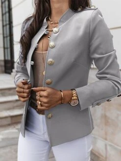 Women's Blazer Xmas Office Christmas Work Spring Fall Regular Coat Stand Collar Regular Fit Windproof Breathable Stylish Contemporary Modern Style Jacket Long Sleeve Plain Slim Fit Black Red Dark Navy -Xmas Cothing Store uwmzqr1685344082469