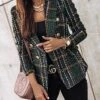 Women's Blazer Tweed Plaid Christmas Jacket Long Sleeve Coat Fall Winter Business Double Breasted Regular Jacket Green Brown XL 2XL 3XL -Xmas Cothing Store uxoayr1638844154232
