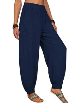 Women's Linen Pants Pants Trousers Harem Pants Full Length Linen Cotton Blend Pocket High Waist Active Vacation Xmas Home Christmas Wine Black S M Winter Autumn / Fall -Xmas Cothing Store uxxqii1695347106812