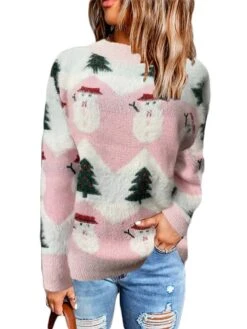 Women's Ugly Christmas Sweater Pullover Sweater Jumper Crew Neck Ribbed Knit Polyester Knitted Fall Winter Tunic Outdoor Christmas New Year Stylish Casual Soft Long Sleeve Snowman Xmas Tree Pink -Xmas Cothing Store uzfaaf1664518137882