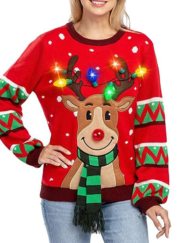 Women's Ugly Christmas Sweater Pullover Sweater Jumper Crew Neck Ribbed Knit Acrylic Light Up Fall Winter Xmas Holiday Stylish Casual Soft Long Sleeve Animal Black Red S M L 4 Women's Ugly Christmas Sweater Pullover Sweater Jumper Crew Neck Ribbed Knit Acrylic Light Up Fall Winter Xmas Holiday Stylish Casual Soft Long Sleeve Animal Black Red S M L - Image 2