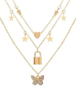 Pendant Necklace Layered Necklace For Women's Christmas Party Evening Gift Alloy Retro Butterfly -Xmas Cothing Store uznfrs1691576986190